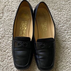Salvatore Ferragamo Black Leather Gancini Loafers